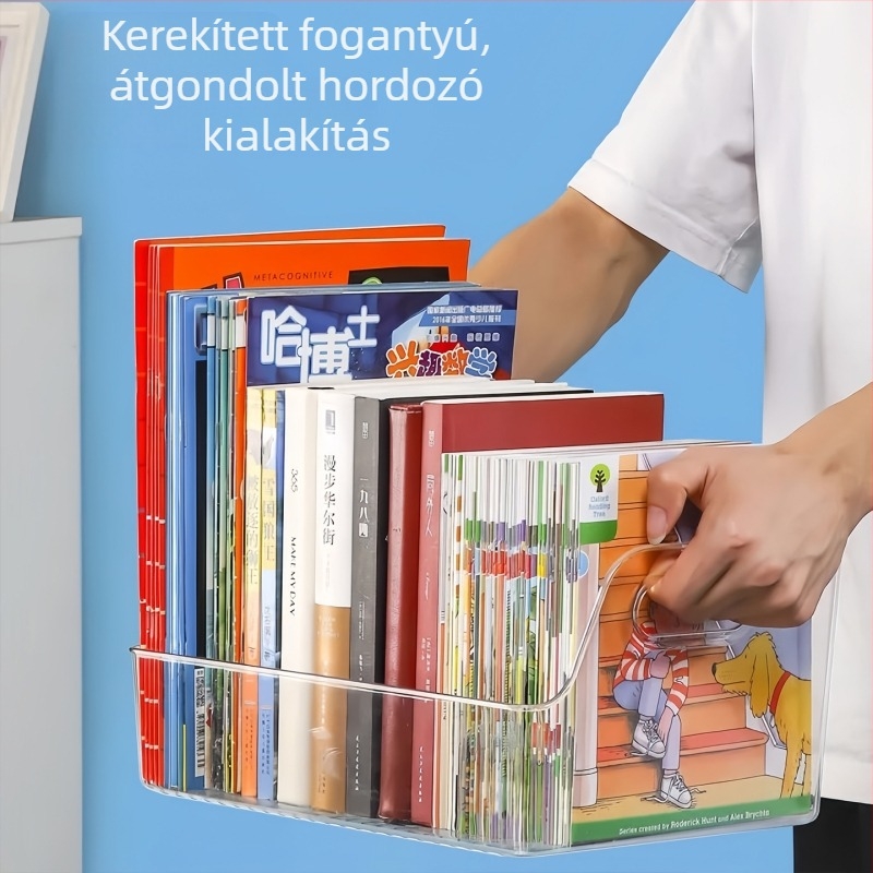 Átlátszó akril tartó gyerekek mesekönyveihez, asztali rendező könyvekhez, nagy kapacitású, egy szint.