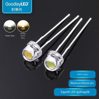 5 mm-es szalma sapka alakú LED gyöngy, fehér fény, 0,5 W, magas fényerő, modell F5