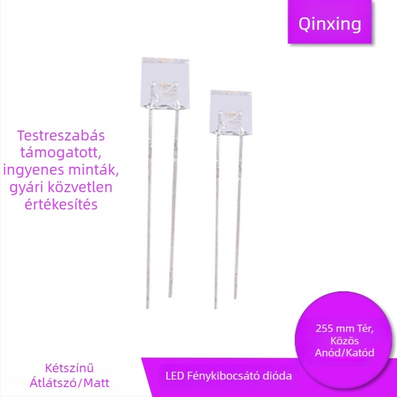 255 négyzet alakú piros-zöld kétszínű LED gyöngyök, elektródamentes, közös anóddal és közös katóddal