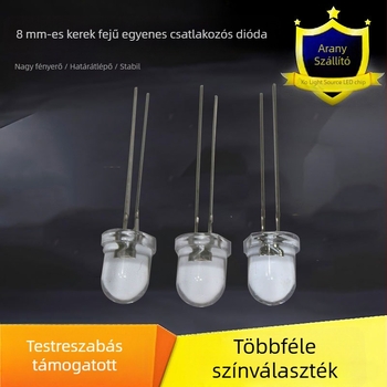 8 mm kör fejű LED-dióda, átlátszó él, fehér fény 6500–7000K, hosszú lábak, közvetlen dugaszolás