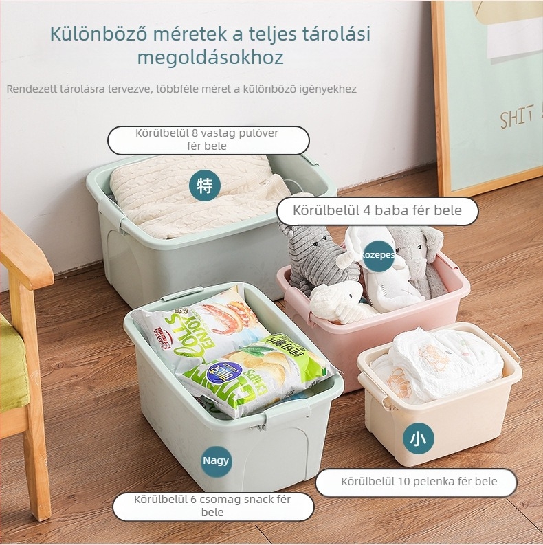 Megvastagított nagy kapacitású átlátszó műanyag tároló doboz ruhákhoz, paplanokhoz, játékokhoz és snackekhez