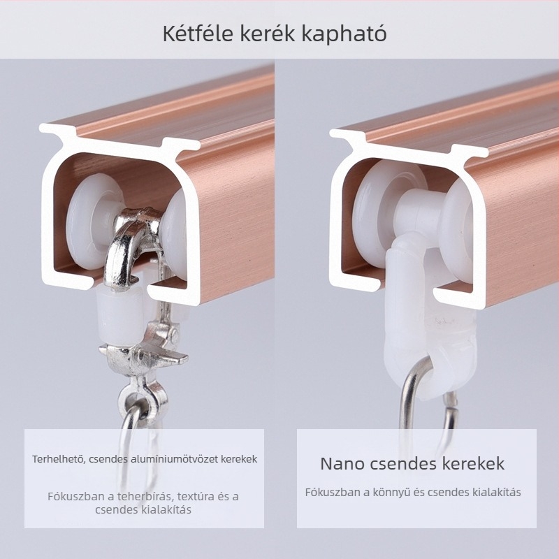 Alumínium ötvözetes függöny sín kettős sínnel, csendes felső szerelés, kampós típusú, teleszkópos görgős csúszó sín függönyökhöz