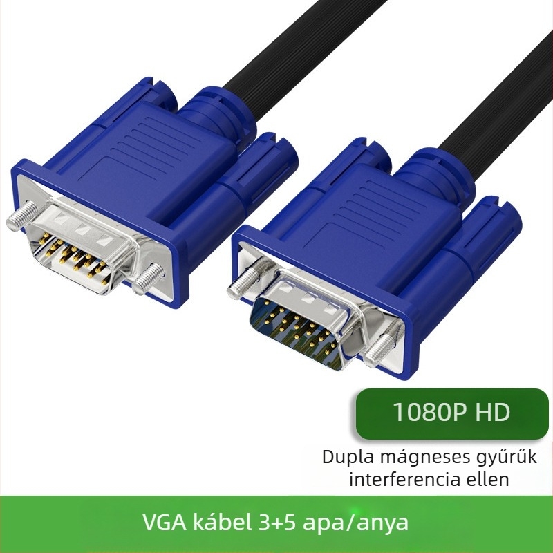 VGA-kábel 3+5 csatlakozóval, férfi–férfi/férfi–női, számítógéphez, TV-hez és monitorhoz, 1,5 m hosszú