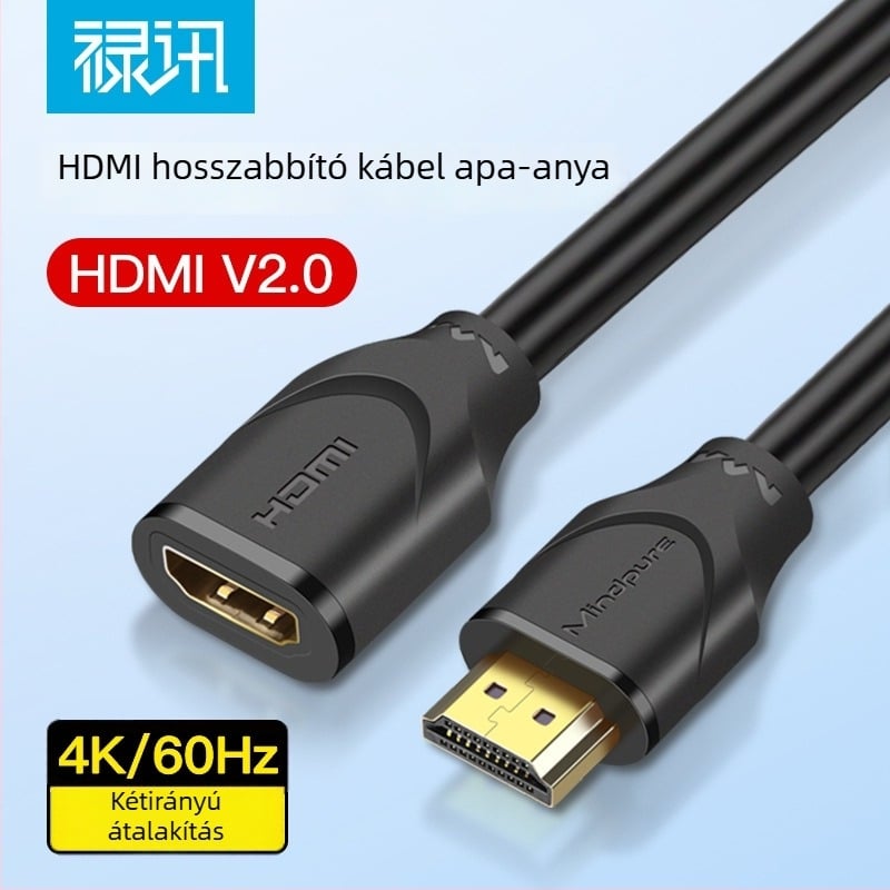 HDMI férfi–női bővítőkábel, 4K60, aranyozott, 0,5–3 m