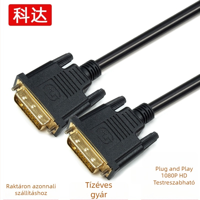 DVI-kábel 24+1 tű, férfi–férfi, számítógéphez és monitorhoz, DVI HD videó csatlakozás
