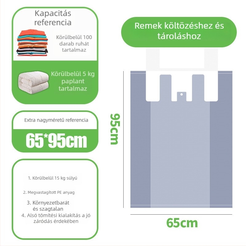 Nagy méretű ezüst-szürke költöztető tároló táska kézi fogantyúval