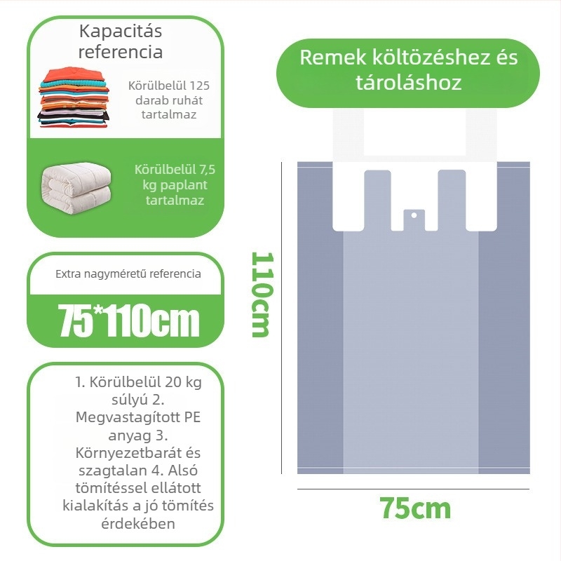 Nagy méretű ezüst-szürke költöztető tároló táska kézi fogantyúval