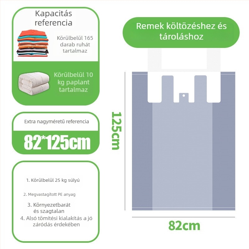 Nagy méretű ezüst-szürke költöztető tároló táska kézi fogantyúval
