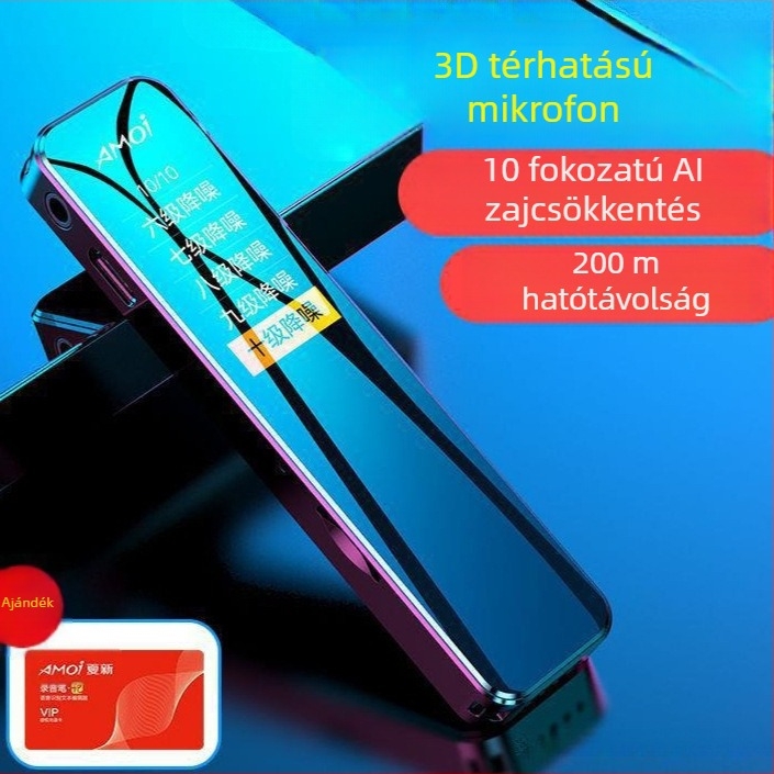 HD digitális diktofon ultrahosszú üzemidővel, iskolai használatra, beszédből szövegbe átalakítva