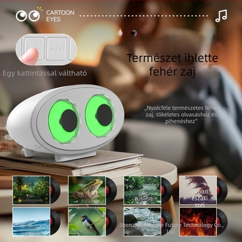 Bluetooth hangszóró rajzfilmszemekkel, fehér zaj, RGB világítás, ambient hangzás – kreatív ajándék