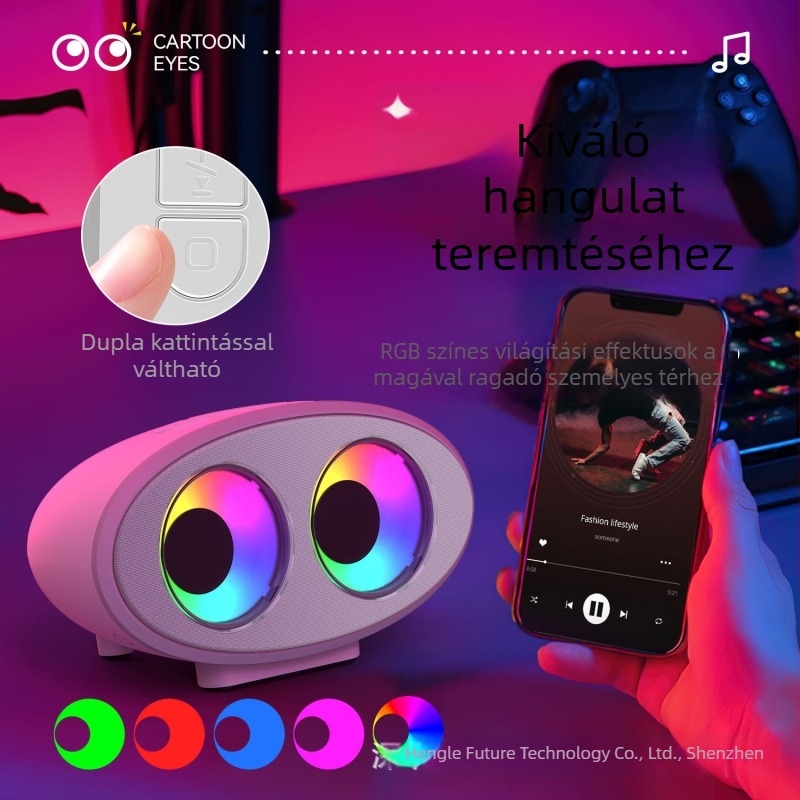 Bluetooth hangszóró rajzfilmszemekkel, fehér zaj, RGB világítás, ambient hangzás – kreatív ajándék