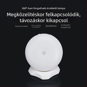 LED éjjeli lámpa mozgásérzékelővel, újratölthető, 360°-os forgású, szekrényekhez és folyosókhoz