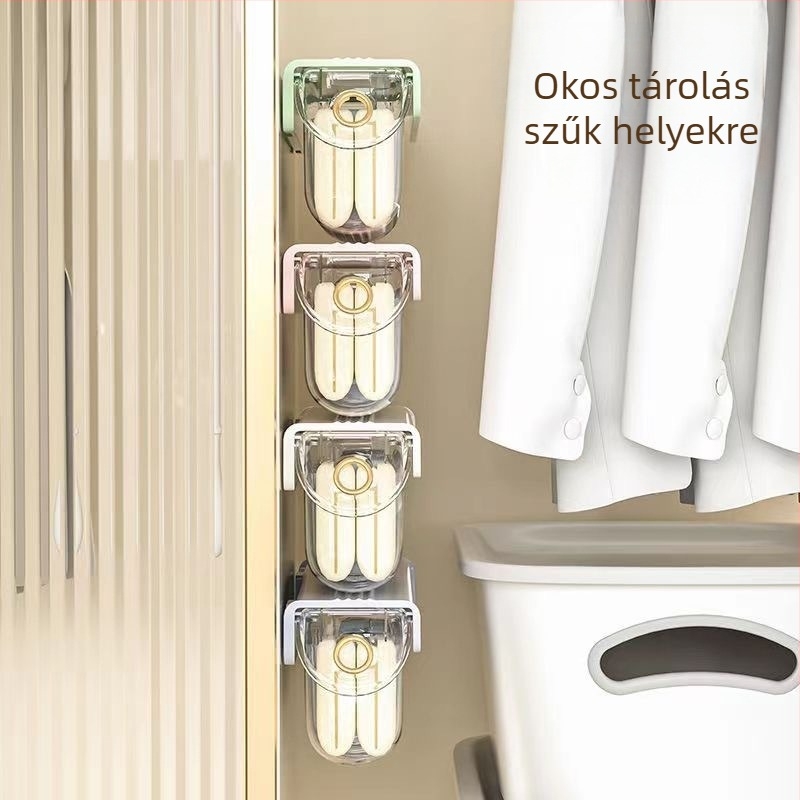 Zoknitároló doboz hálószoba/gardrób számára, fiókos kivitel, falra szerelhető, fúrás nélkül, PP műanyag, 1 L