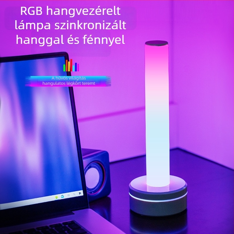 Kreatív hangvezérlésű RGB környezeti lámpa íróasztalhoz, zenével és USB éjjeli fénnyel