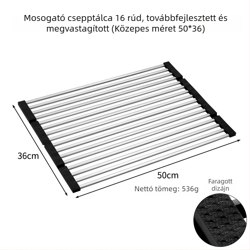 304 rozsdamentes acél mosogató állvány, mosogatórész leeresztő kosárral, összecsukható tároló