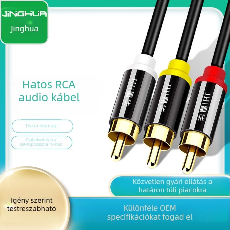 Jinghua ötvözet Lotus-fej Audio-Video-kábel DVD-lejátszóhoz és VCD-hez, aranyozott