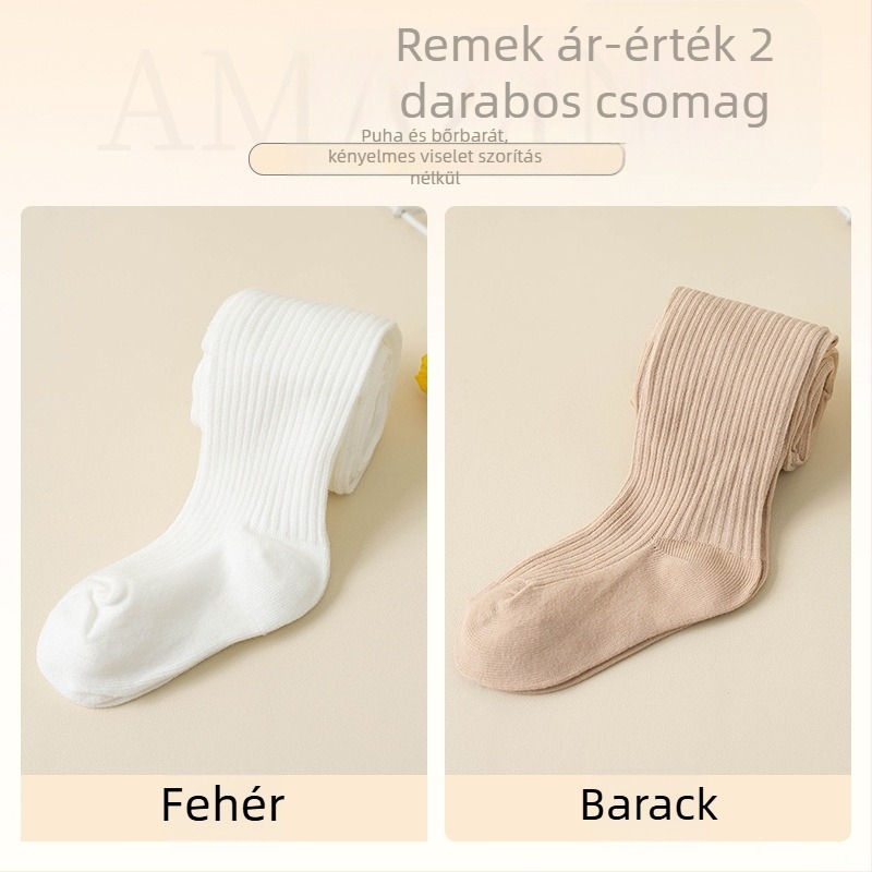 Fehér csíkos babaharisnyák lányoknak, tavasz–ősz, 1–3 éveseknek