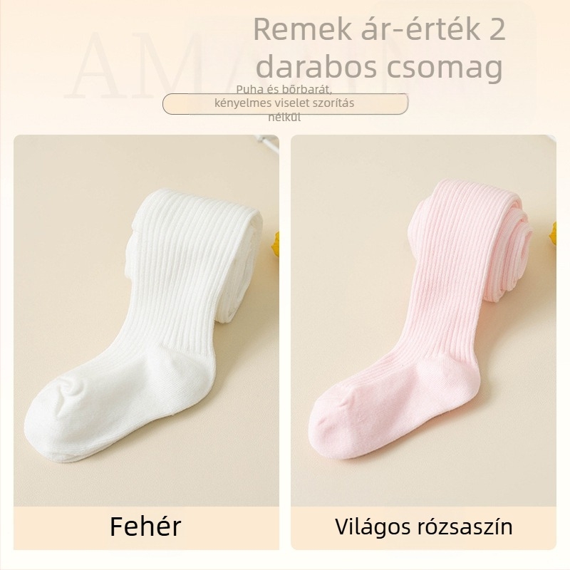 Fehér csíkos babaharisnyák lányoknak, tavasz–ősz, 1–3 éveseknek