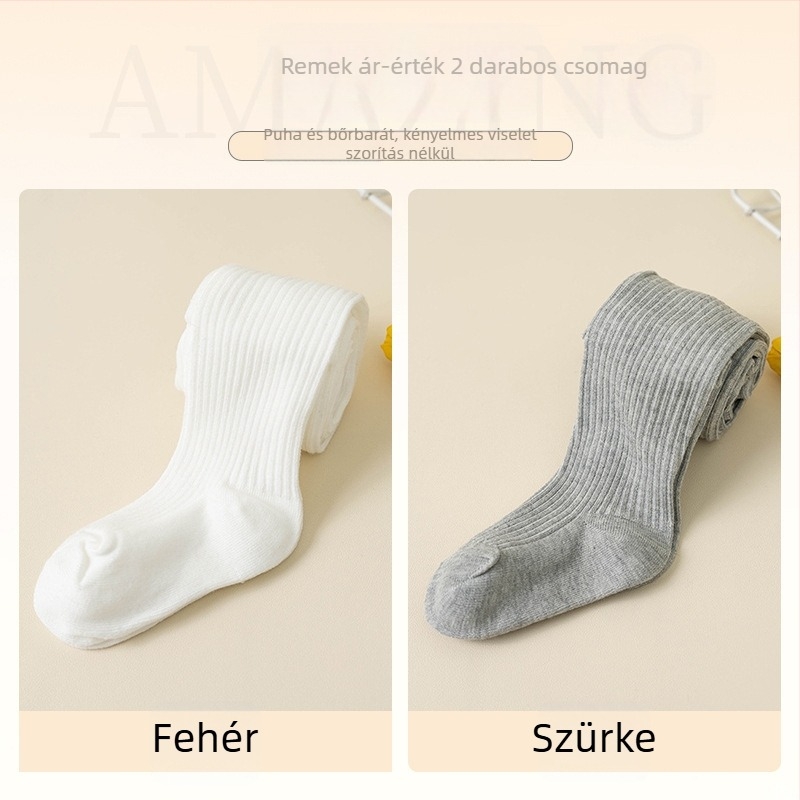 Fehér csíkos babaharisnyák lányoknak, tavasz–ősz, 1–3 éveseknek