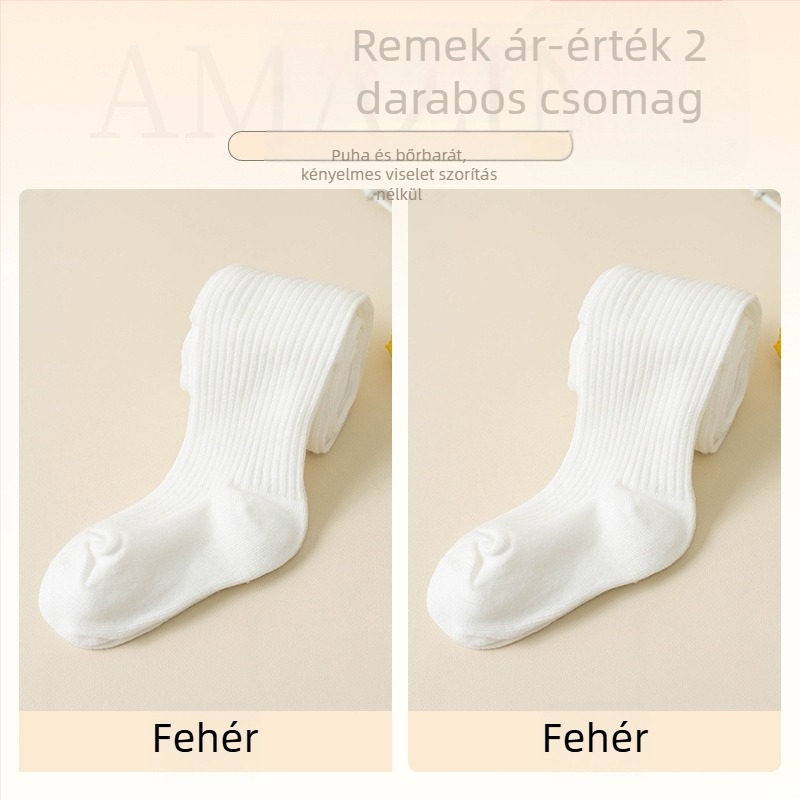 Fehér csíkos babaharisnyák lányoknak, tavasz–ősz, 1–3 éveseknek