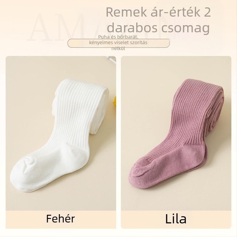 Fehér csíkos babaharisnyák lányoknak, tavasz–ősz, 1–3 éveseknek