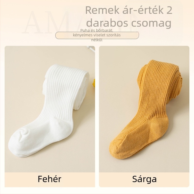 Fehér csíkos babaharisnyák lányoknak, tavasz–ősz, 1–3 éveseknek