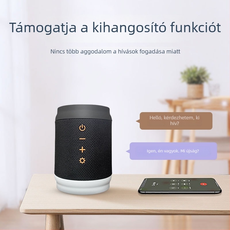 Textil bevonat Bluetooth hangszóró színes környezeti világítással, kültéren hordozható, kompakt, vezeték nélküli