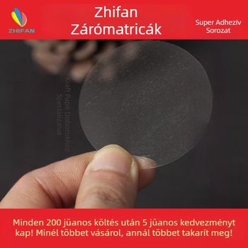 Átlátszó kerek zárócímke dobozokhoz, BOPP, erős ragasztó, logó nyomtatás