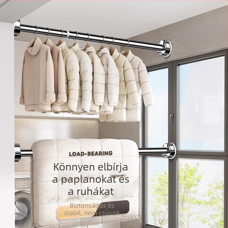 Fúrásmentes teleszkópos ruhaszárító rúd balkonhoz, falra szerelve; függönyrúd, garderoba és fürdőszoba