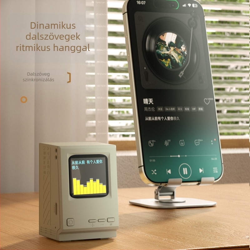 Hordozható Bluetooth hangszóró beépített ébresztőórával és asztali digitális órával, USB töltéssel, 5W, 100Hz-20kHz, 200 g