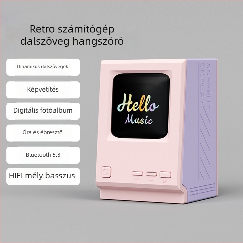 Hordozható Bluetooth hangszóró beépített ébresztőórával és asztali digitális órával, USB töltéssel, 5W, 100Hz-20kHz, 200 g