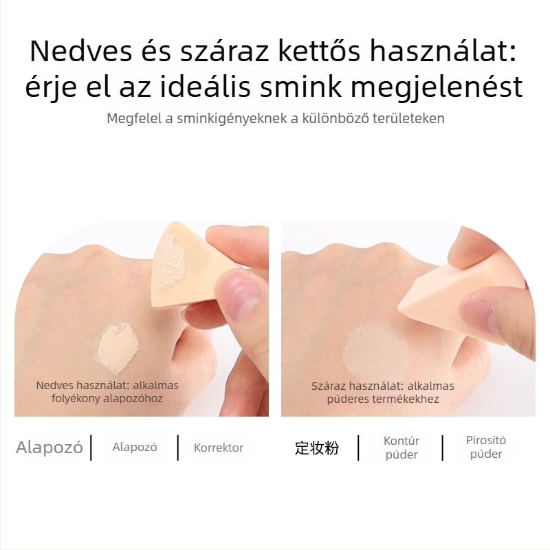 Háromszög alakú egyszer használatos sminkszivacs, száraz és nedves felhasználásra, géles alapozó