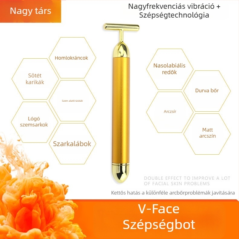 T-típusú 24K arany elektromos masszázspálca, V-arc formázáshoz és arcliftinghez