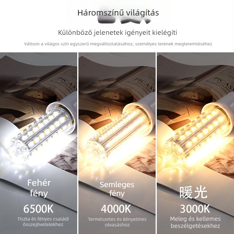 Szemvédő LED kukorica lámpa, rezzenésmentes, energiatakarékos, E27-es foglalattal, nappalira, 2000 lm, 360° fénysugár, 3000-4000-6500K