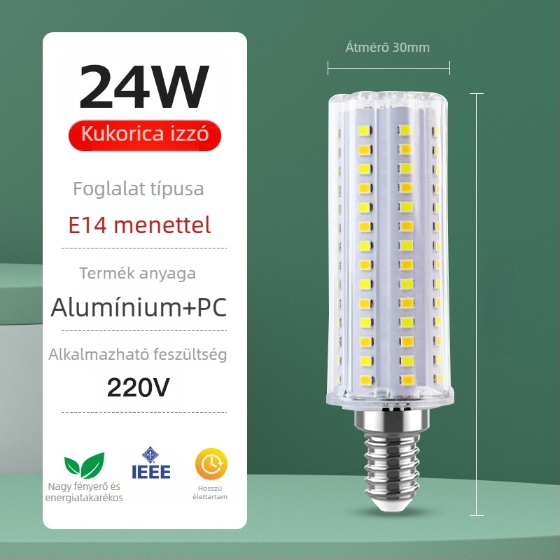 Szemvédő LED kukorica lámpa, rezzenésmentes, energiatakarékos, E27-es foglalattal, nappalira, 2000 lm, 360° fénysugár, 3000-4000-6500K