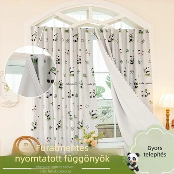 Feketeítő függönyök, kész, fúrás nélküli szerelés Velcro szalaggal és vasgyűrűkkel válaszfalhoz, nyomtatott anyag