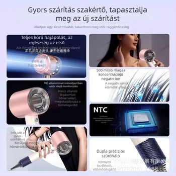 Hajszárító nagy sebességgel szalon és otthoni használatra, erőteljes légáramlás, negatív ionok és 1600 W