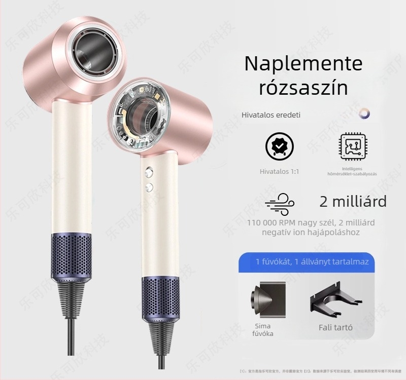 Hajszárító nagy sebességgel szalon és otthoni használatra, erőteljes légáramlás, negatív ionok és 1600 W