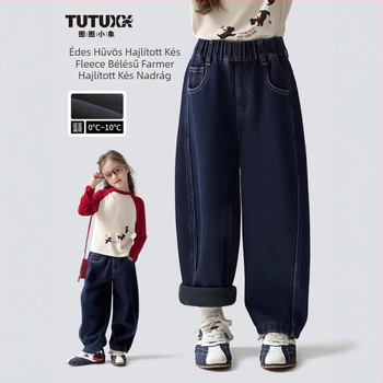 Tutu Little Elephant lányoknak szánt farmernadrág, fleece béléssel, görbült szabás, kényelmes, lazán illeszkedő, hosszú nadrág gyerekeknek, 2026 őszi-téli kollekció