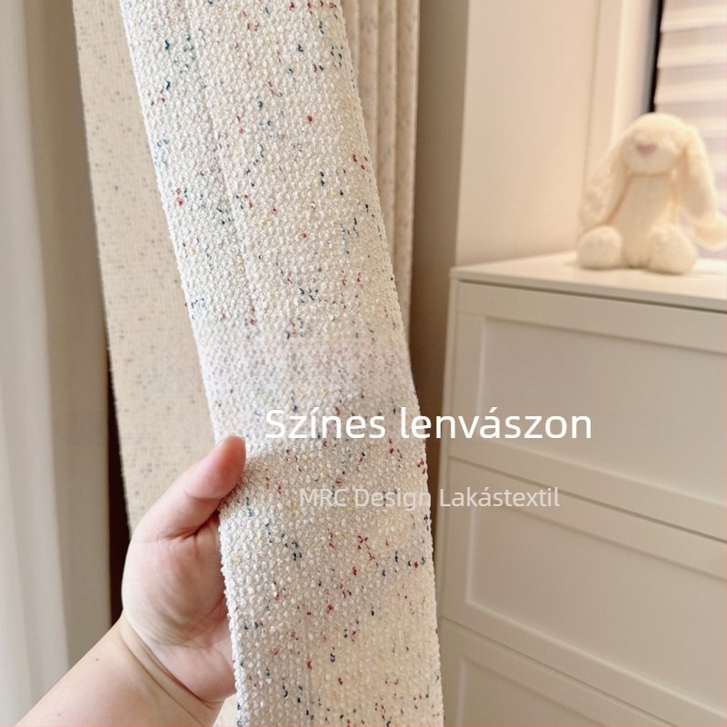 Chenille függönyanyag gyerekszobába, kétoldalas jacquard, krém szín, szivárványos csíkok és csillagok, modern minimalista stílus