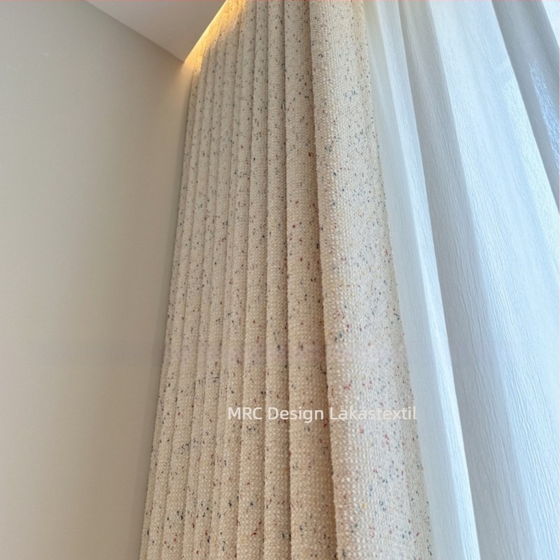Chenille függönyanyag gyerekszobába, kétoldalas jacquard, krém szín, szivárványos csíkok és csillagok, modern minimalista stílus