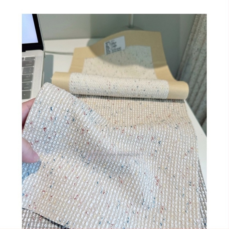 Chenille függönyanyag gyerekszobába, kétoldalas jacquard, krém szín, szivárványos csíkok és csillagok, modern minimalista stílus