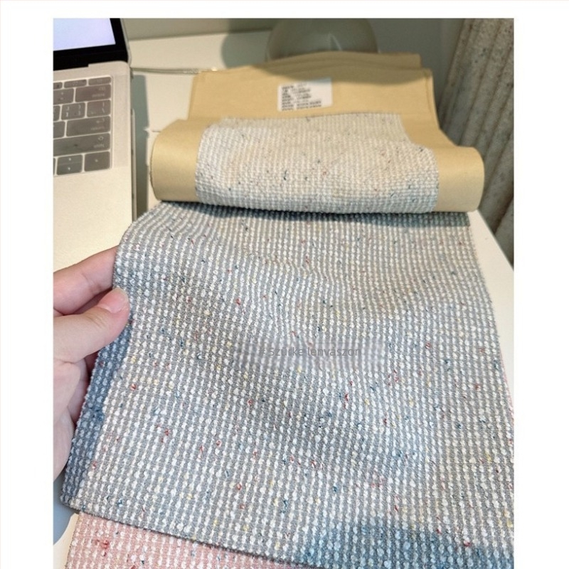 Chenille függönyanyag gyerekszobába, kétoldalas jacquard, krém szín, szivárványos csíkok és csillagok, modern minimalista stílus