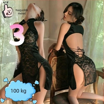 Pluszméretű szexi cheongsam hálóing, nyitott dekoltázsú