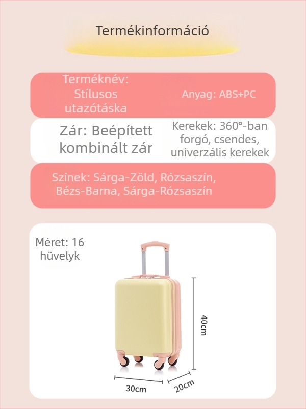 Koreai stílusú, 16 hüvelykes ABS kézitáska, kombinációs zár, hordozható utazótáska, logó nyomható