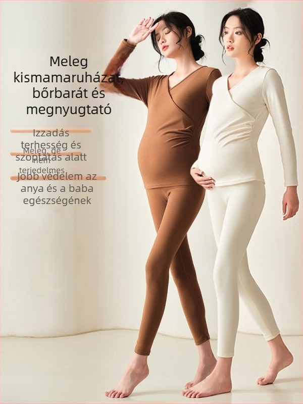 Őszi–téli kismama termálruha készlet, szoptatásra és szülés utáni pihenőruha