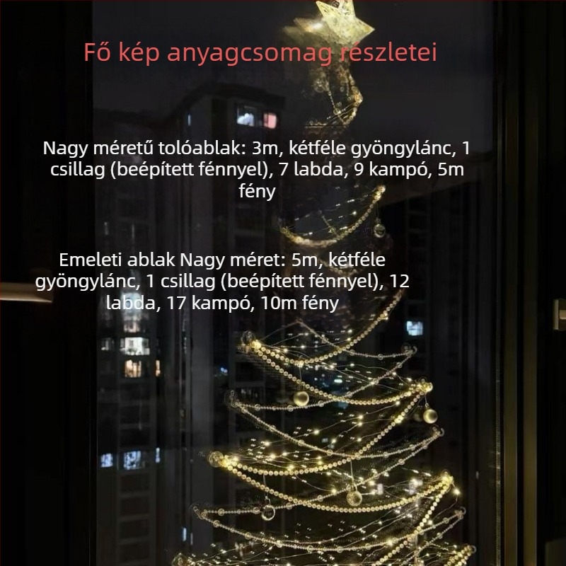Karácsonyi nappali padlótól a plafonig érő ablakdísz — DIY karácsonyfadísz és hangulat-dekoráció