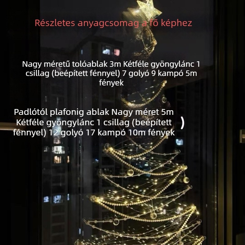 Karácsonyi nappali padlótól a plafonig érő ablakdísz — DIY karácsonyfadísz és hangulat-dekoráció