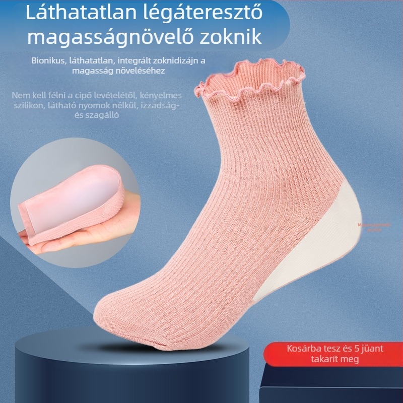 Egyszemélyes magasságot növelő szilikon zokni, láthatatlan és lélegző, sarokbetéttel, nőknek