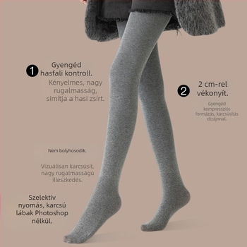 Női termikus leggings fleece béléssel az őszi–téli időszakra, vastag, hasformázó és csípőemelő hatással, lábfejes harisnyák